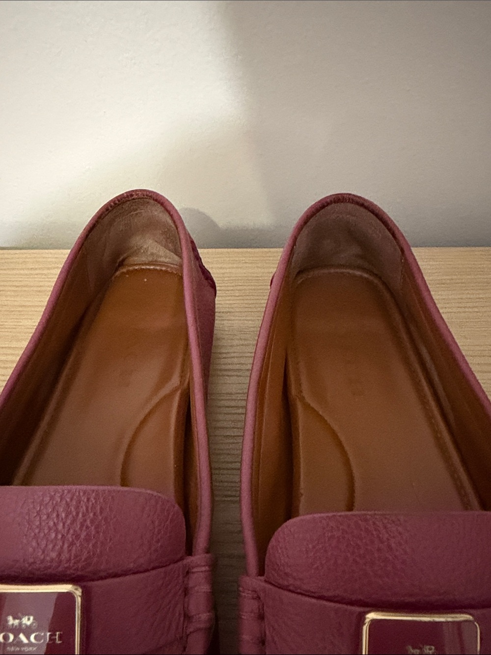 COACH Magenta Leather Penny Loafers with Gold Plaque - Picture 4 of 7